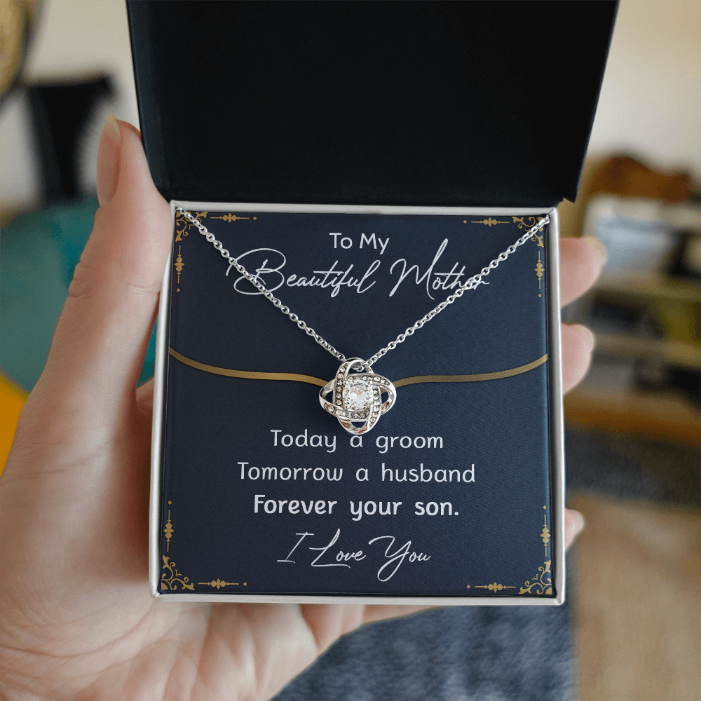 To My Mom Necklace From Son, Mother's Day Necklace Gift For Her, Beautiful Mother Love Knot Necklace Gift For Mom Bonus Mom On Mothers Day, Anniversary, Birthday, Mother And Son Jewelry For Mother