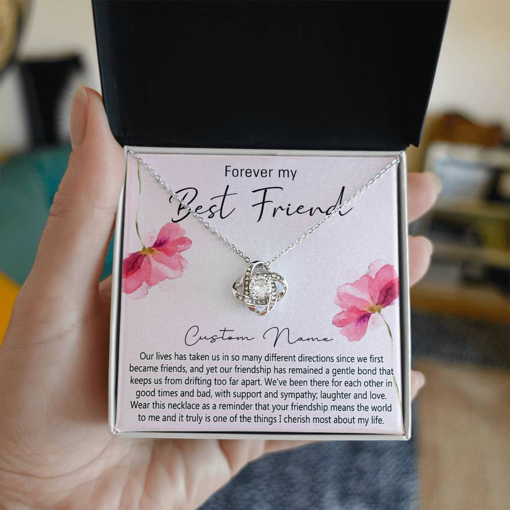 Personalized Gift Necklace For Best Friend, Thank you Necklace Gift for Friend, Best Friend Jewelry Gift Love Knot Pendant, Forever My Best Friend Love Knot Necklace Gift From Friend On Anniversary