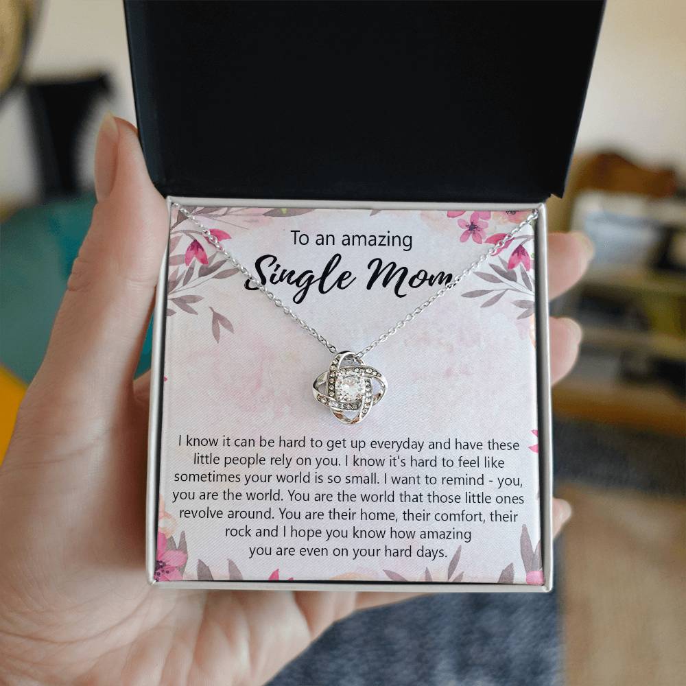Single Mom Gift Necklace, To An Amazing Single Mom Love Knot Necklace Gift From Daughter In Law, Mother And Daughter Gift Necklace Personalized Gift Pendant, Love Knot Necklace Gift For Mom Penda