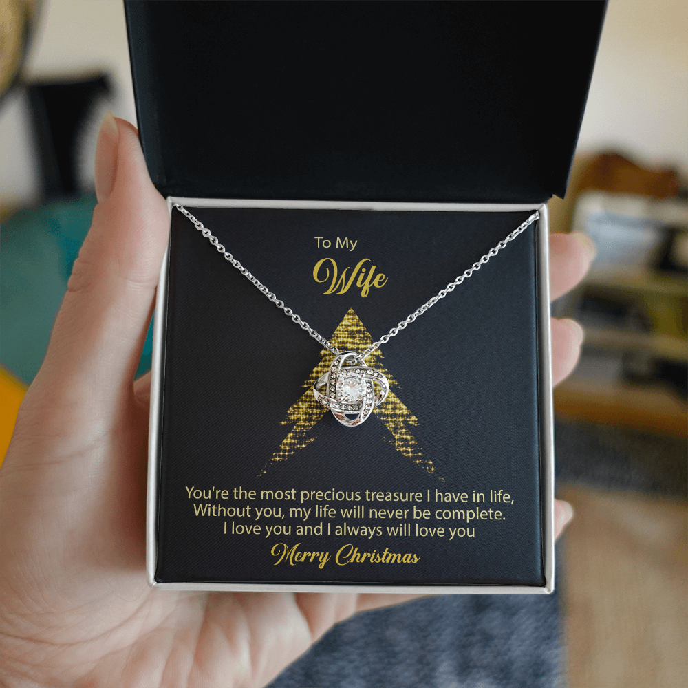 To My Wife Gift Necklace From Husband, Gift Necklace For Wife, Soulmate Gift Necklace Girlfriend, Husband To Wife Love Knot Pendant, Jewelry Gift For Women, Merry Christmas Necklace Gift For Wife