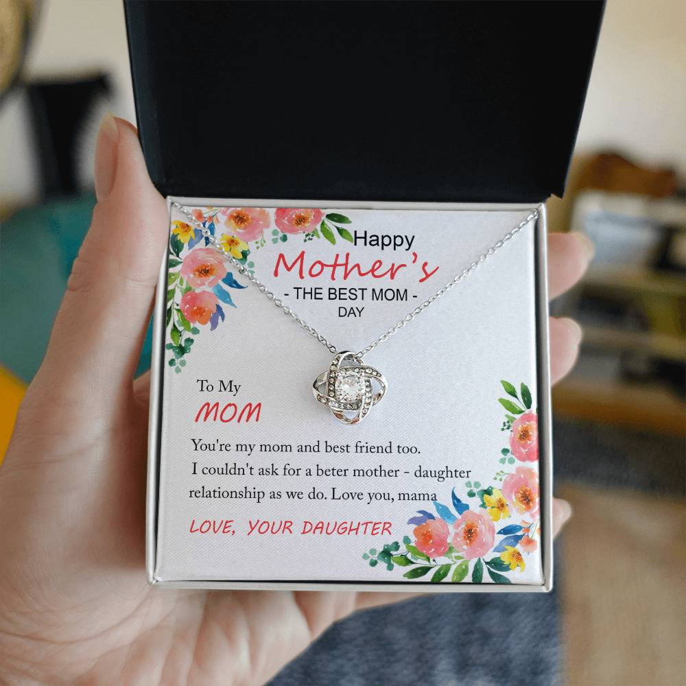 Happy Mother''s Day Gift Necklace, To My Mom Love Knot Necklace Gift From Daughter And Mother Love Knot Pendant Gift For Mom Bonus Mom Gift Necklace, The Best Mom Necklace, Jewelry Gift For Women
