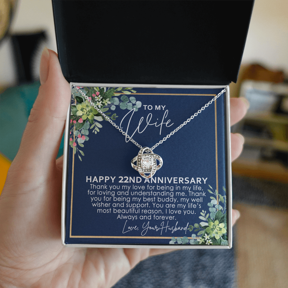 To My Wife Necklace From Husband, Happy 22nd Anniversary Love Knot Necklace Gift For Wife Husband To Wife, 22nd Anniversary Jewelry Gift For Women Wife Gift Necklace Soulmate Gift Pendant Necklace