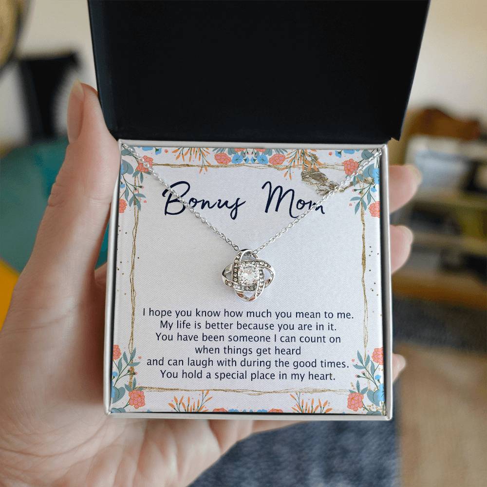 To My Bonus Mom Necklace From Bonus Daughter, Bonus Mom Gift Necklace, Love Knot Necklace Gift For Bonus Mother, Bonus Mammy On Mothers Day, Jewelry For Women, Daughter And Mother Necklace For Her