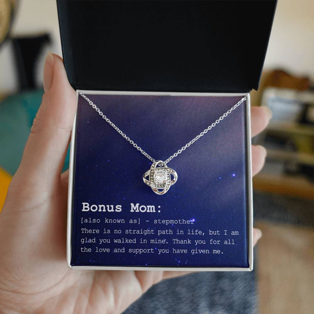 To My Bonus Mom Necklace From Bonus Daughter, Bonus Mom Gift Necklace, Jewelry For Mom, Stepmother Gift Necklace, Love Knot Pendant For Women, Thank You For Mom Card Gift Bonus Mom On Mothers Day