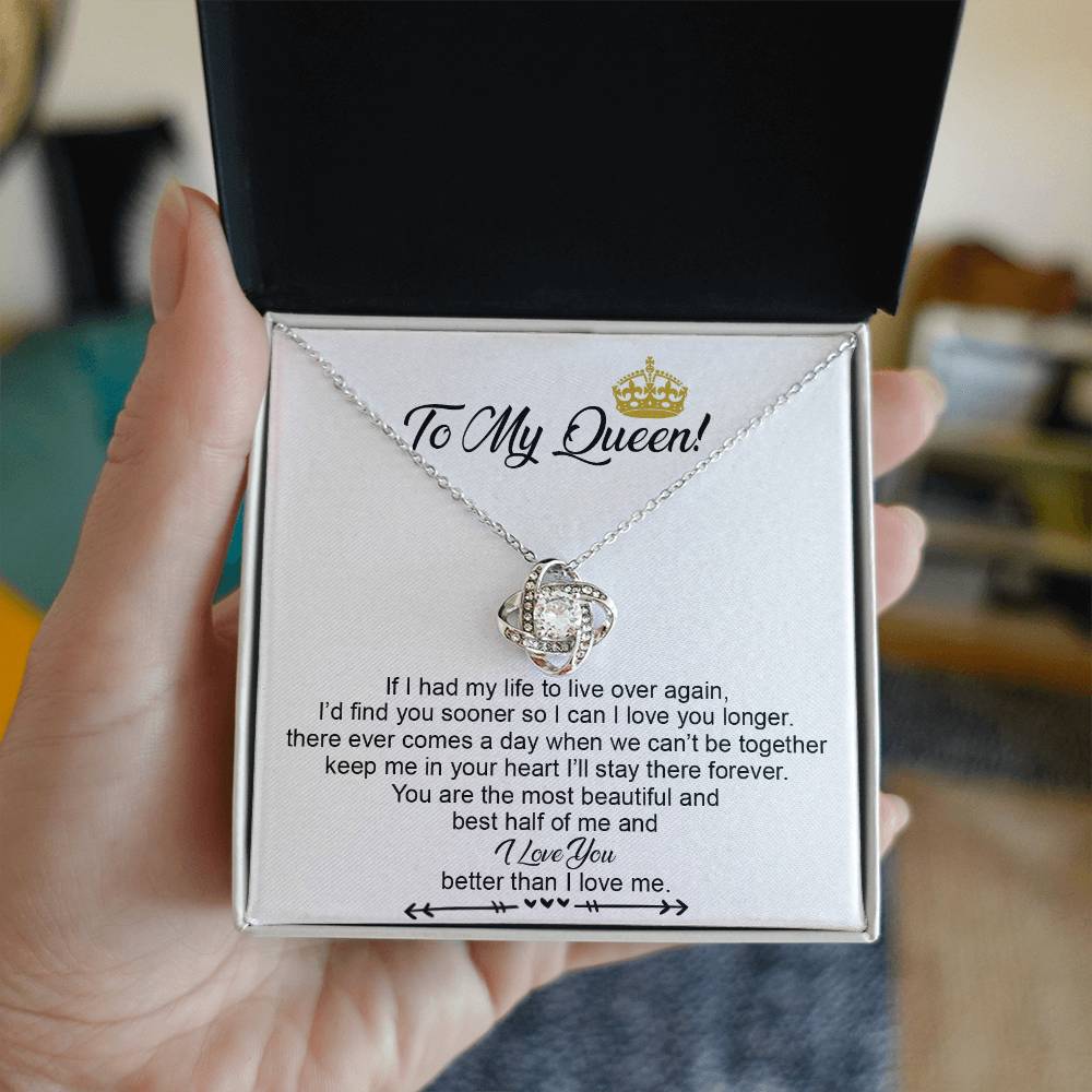 To My Crowned Queen Love Knot Necklace Gift, Birthday Valentine Day Necklace From Boyfriend, Husband, Girlfriend Gift Necklace - Jewelry Gift For Girls, Love Knot Pendant Gift For Girlfriend Soulmate