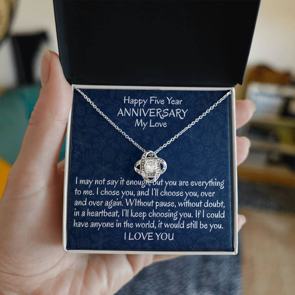 5 Year Gift Anniversary Necklace, To My Wife Necklace From Husband, Wife Love Knot Necklace From Men, Jewelry Gift For Women, Happy Five Year Gift Necklace, Soulmate Gift Love Knot Pendant My Love