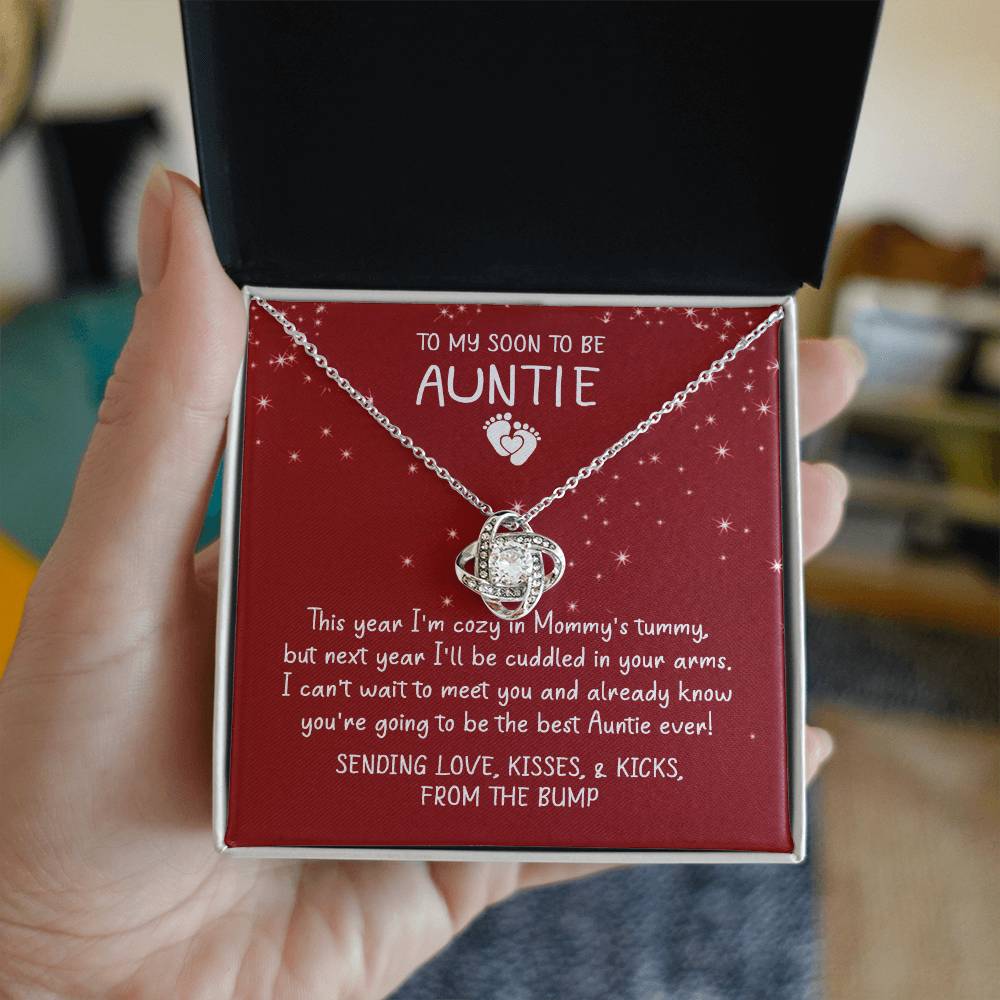 Auntie Pregnancy Announcement Gift Necklace, Christmas Necklace From Bump To Aunt-to-be, To My Soon To Be Auntie Love Knot Necklace, Gift from The Bump, Soon To Be Aunt Gift, Jewelry For Women