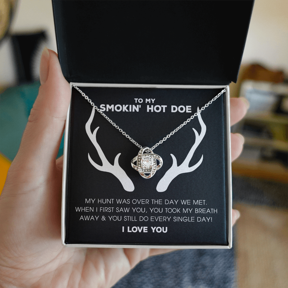 To My Smokin' Hot Doe Necklace From Husband, Jewelry Gifts For Women, My Wife Love Knot Pendant Gift For Soulmate, Personalized Gift Necklace for Smokin Hot Doe Future Wife Soulmate Girlfriend