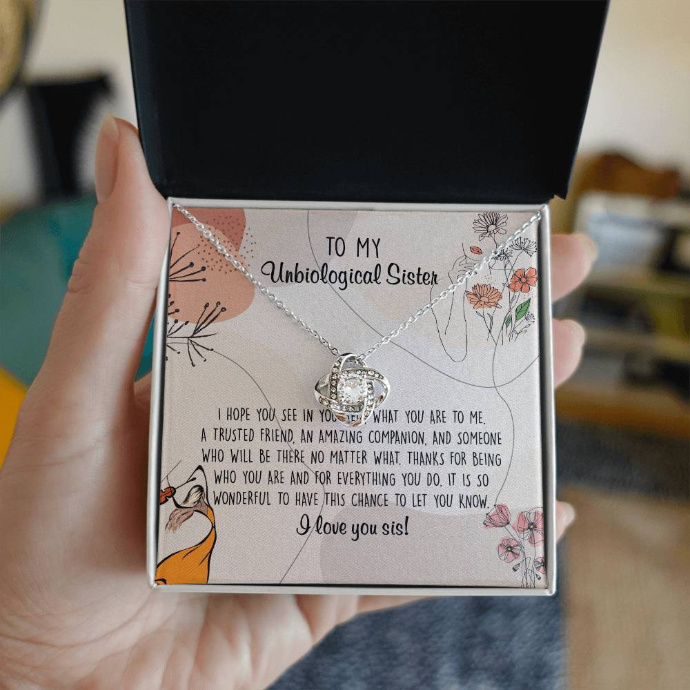 To My Unbiological Sister Love Knot Necklace From Sister, I Love You Sister Gift Necklaces, Sister-in-Law Gift Pendant, Love Knot Jewelry Gift For Sister From Brother And Unbiological Sister Necklace