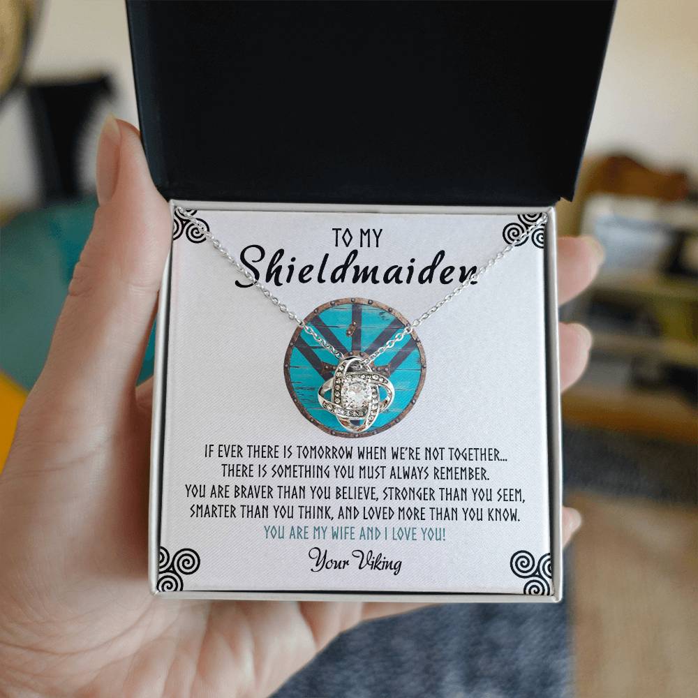 Shieldmaiden Necklace From Your Viking, Love Knot Pendant Gift From Wife, Fiancee, To My Shiedmaiden Love Knot Necklace Gift Jewelry For Women Pendant Female, You Are My Wife And I Love You Necklace
