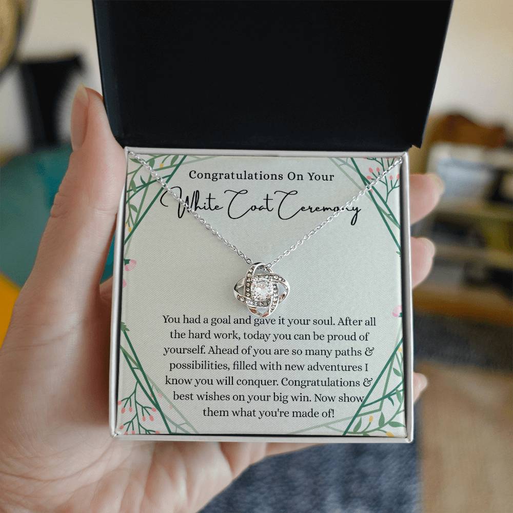 White Coat Ceremony Gift Necklace For Her, White Coat Love Knot Necklace Gift For Ceremony, New Doctor Gift Necklace White Coat Ceremony Pendant Gift For Girl Daughter Necklace Granddaughter, Niece