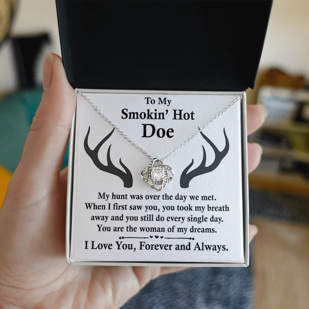 To My Smokin' Hot Doe Necklace Gift From Husband Boyfriend Dreams Love Knot Necklace Gift For Soulmate Wife with Message Card Gift Box Gift Necklace for Her Romantic, Girlfriend Gifts Necklace