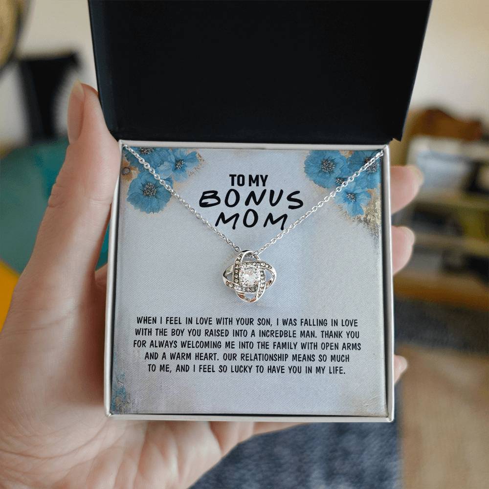 To My Bonus Mom Necklace From Bonus Son, Bonus Mom Gift Necklace, Mother And Son Necklace Gift For Her, Bonus Mother Necklace On Mothers Day, Birthday Gift Anniversary, Bonus Mom Love Knot Necklace