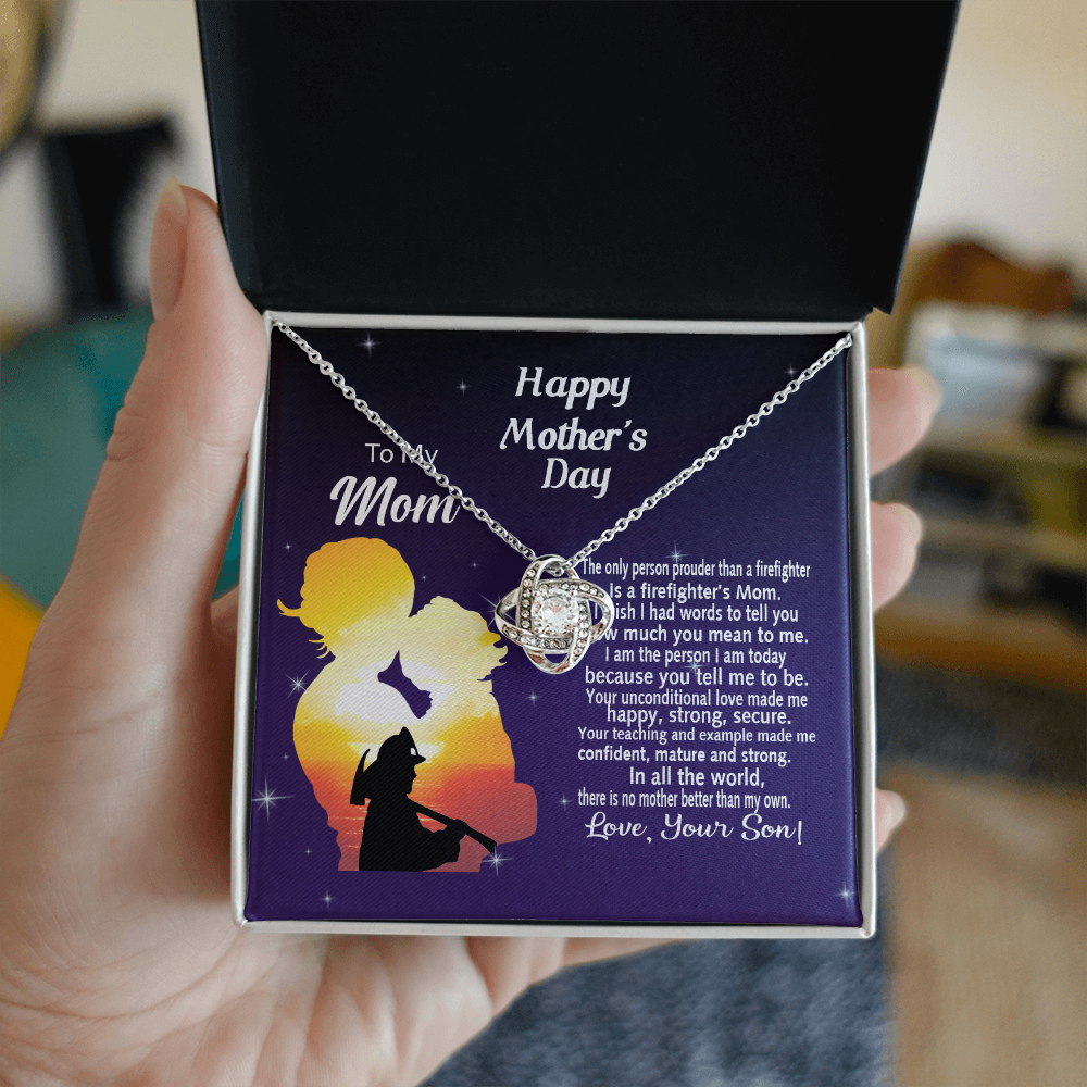 Firefighter's Mom Gift Necklace, Happy Mother's Day Necklace Gift For Mom, To My Mom Love Knot Necklace From Son Firefighter Necklace Gift For Mom Mother And Son Gift Necklace Jewelry Gift For Women