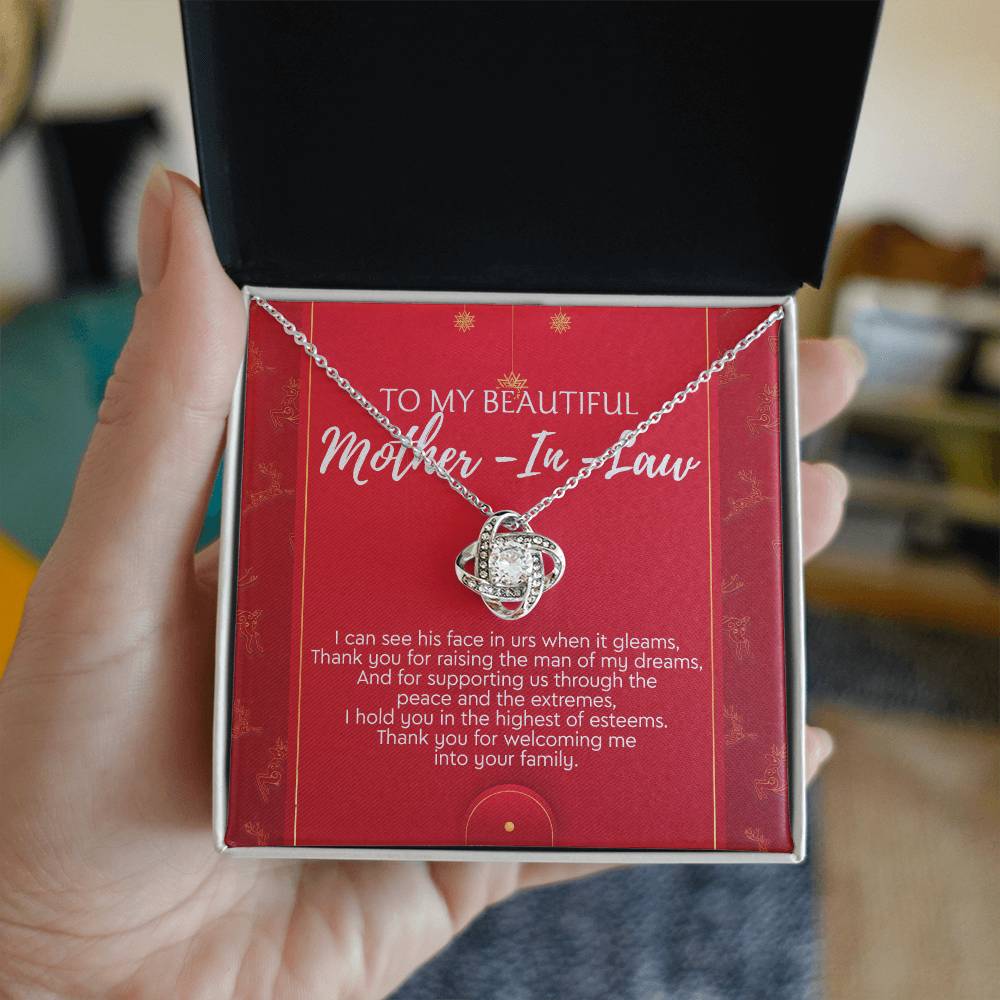 To My Beautiful Mother In Law Necklace, Gift Love Knot Necklace To My Beautiful Mother-in-law From Daughter Son To Mom Mother In Law Pendant Christmas Necklace Gift For Mother In Law Gift Necklace