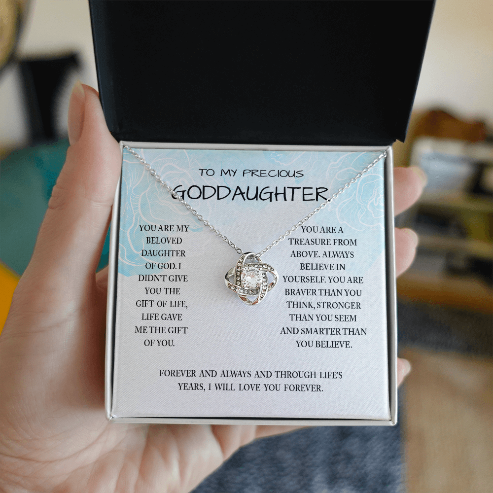 To My Preccious Goddaughter Necklace From Grandma And Grandpa, To Goddaughter Love Knot Necklace, Gift Necklace To Goddaughter, You Are My Beloved Daughter Of God Necklace Gift For Girls, Daughter