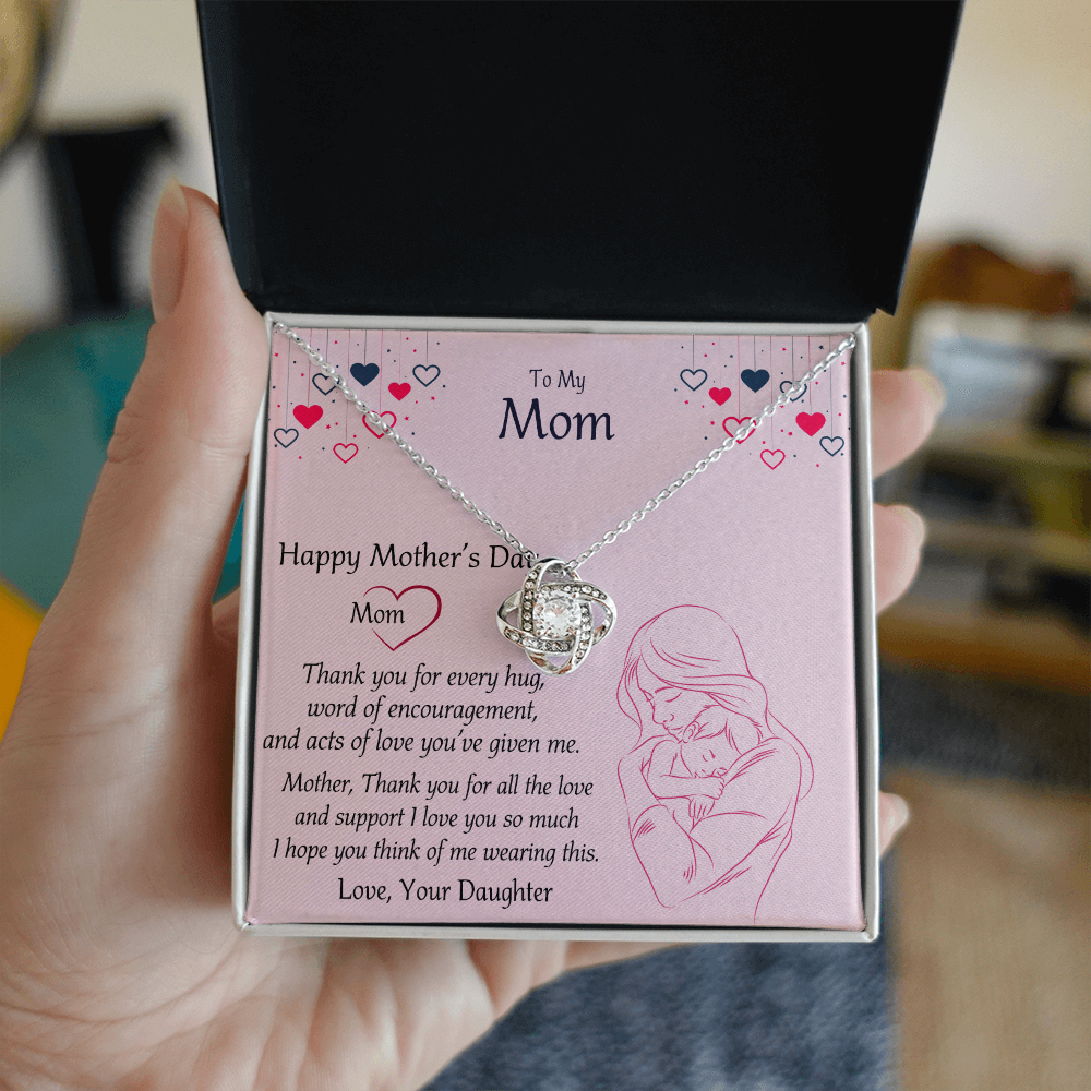 Happy Mothers Day Necklace, To My Mom Necklace From Mom, Mother Day Jewelry Gift Personalized Mothers Day Necklace Gifts For Mom Mother To Daughter Thank Gift Love Knot Necklace For Mom Jewelry