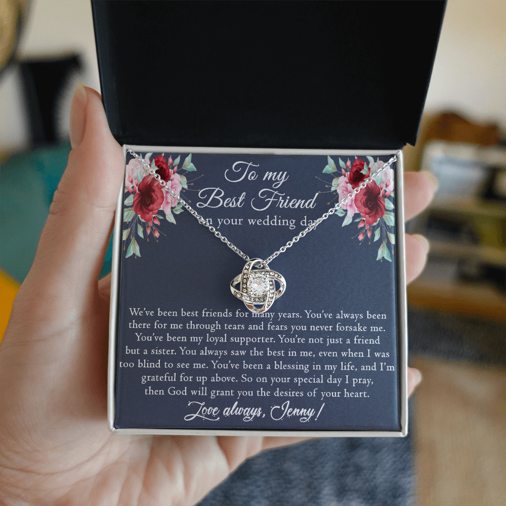 Best Friend Wedding Gift Necklace, Best Friend Gift Necklace, Gift Pendant For BBF On Wedding, To My Best Friend On Your Wedding Day Necklace, Best Friend Love Knot Necklace Gift On Wedding Day