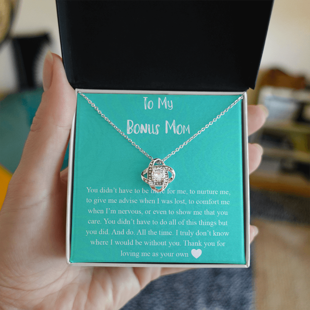 To My Bonus Mom Necklace From Bonus Daughter, Bonus Mom Gift Necklace, Jewelry For Her, Thank You For Loving Mom Necklace Gift On Mothers Day, Anniversary, Birthday Gift Love Knot Pendant For Her