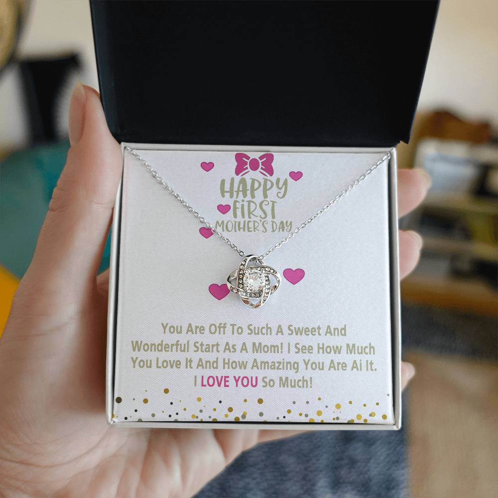 Happy Morther's Day Necklace, To My Mother Lovev Knot Necklace Gift Form Daughter, First Mother Day Necklace Gift, Mother And Daughter Gift Necklace For Mother Gift Necklace Jewelry Gift For Women