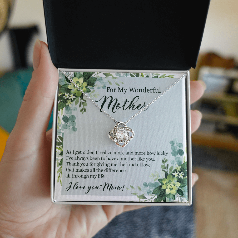 To My Wonderful Mother Love Knot Necklace With Message Card And Gift Box for Mom, Birthday Gift Necklace From Daughter, Mothers Day Necklace Gift for Mom, Thank You Gift Necklace Gift For Women