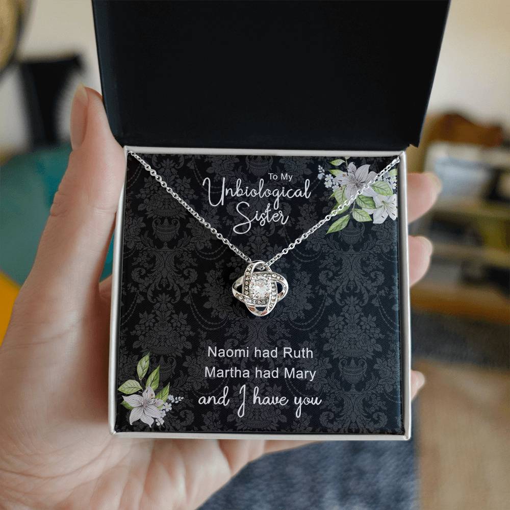 To My Unbiological Sister Love Knot Necklace From Sister, Bonus Sister Gift Necklace, Sister-in-Law Gift Pendant, Love Knot Jewelry For Unbiological Sister, Step Sister Soul Sister Martha Had Mary