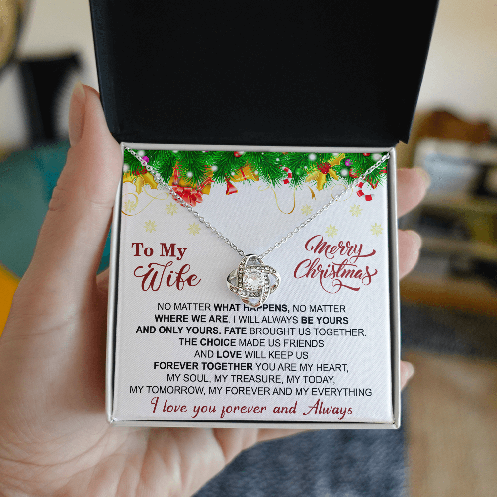 Gift Christmas Necklace For Wife, To My Wife Necklace From Husband, Love Knot Jewelry Gift For Wife, Husband To Wife Love Knot Pendant For Wife Jewelry Gift For Women Merry Christmas Necklace