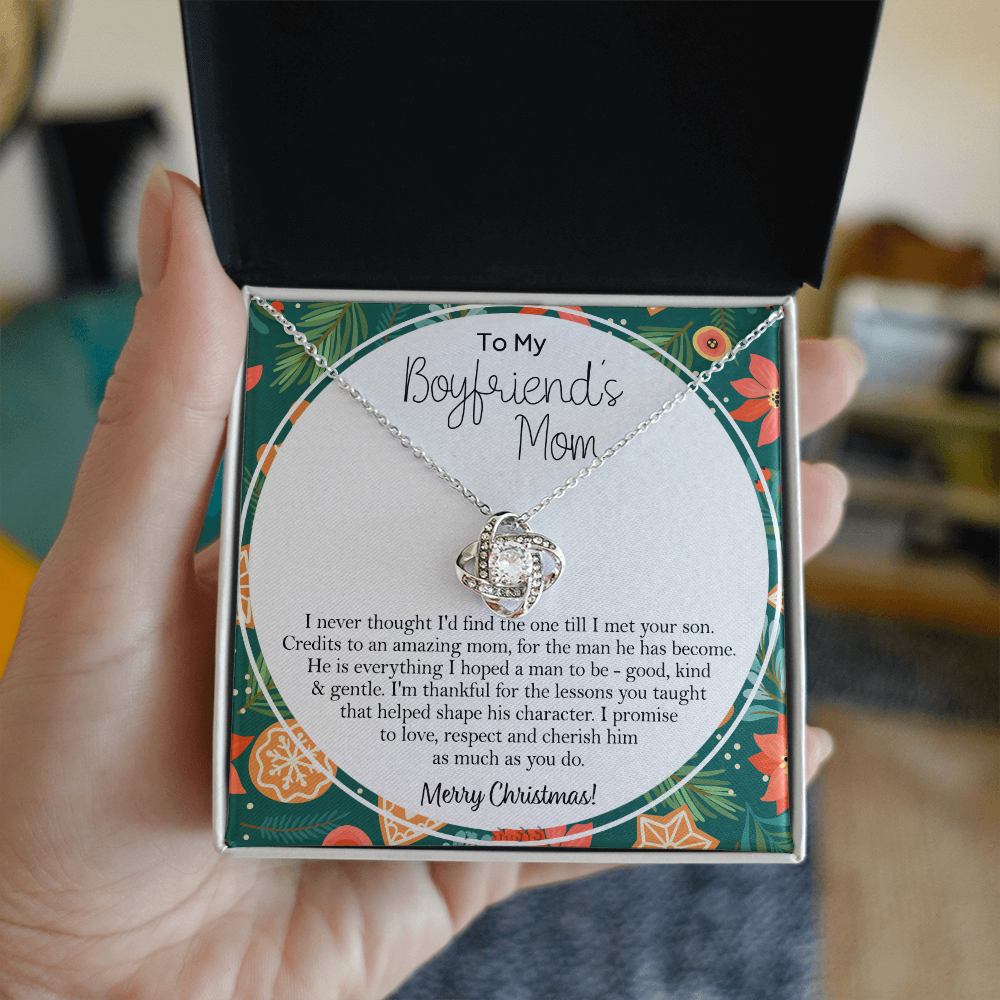 Gift Necklace For Boyfriend's Mom, Merry Christmas Necklace Gift, To My Boyfriend's Mom Necklace From Son, To An Amazing Mom Gift Necklac, Boyfriend's Mom Gift Necklace Love Knot Jewelry For Mom