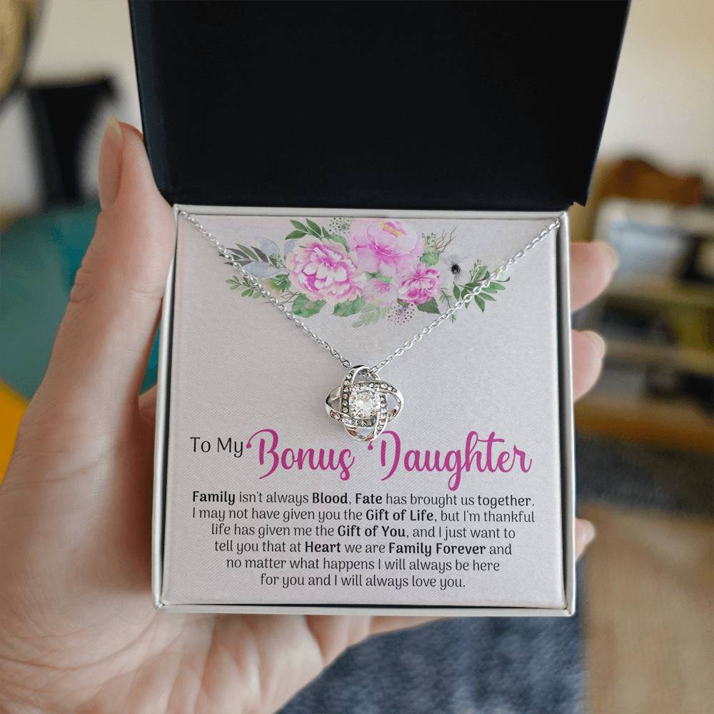 To My Beautiful Daughter Love Knot Necklace with Message Card and Gift Box, Jewelry Pendant Gift for Girls, Little Girl, Daughter Mom Birthday Gift for Daughter Jewelry for Girls, Little Girl