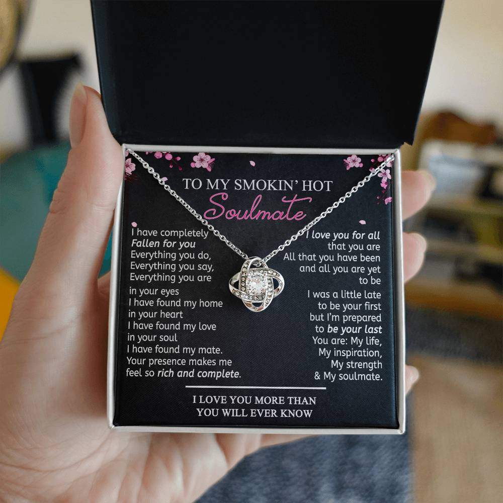 To My Soulmate Necklace From Husband, Boyfriend Romantic Gifts Necklace For Her To My Wife Gift Necklace Jewelry Soulmate Gift For Wife Love Knot Pendant Necklace Gifts for Wife 14k White Gold