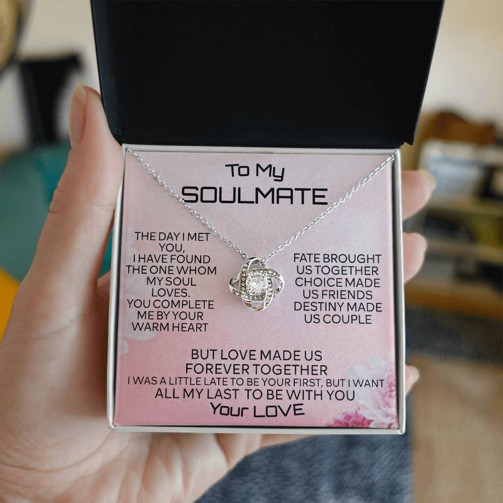 To My Soulmate Love Knot Necklace From Your Love, Husband To Wife, Girlfriend, Soulmate Gift Love Knot Pendant On Valentines Day Christmas for Her Romantic My Soul Loves Jewelry Gift For Women