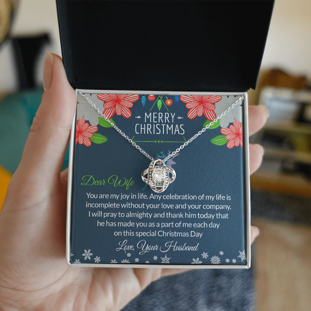Dear Wife Gift Necklace, To My Wife Necklace From Husband, Merry Christmas Necklace Gift For Wife, Husband To Wife Love Knot Pendant, Christmas Necklace For Wife Christmas, Jewelry Gift For Women