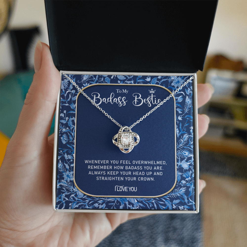 To My Badass Bestie Necklace, Best Friend Gift Necklace, Best Friend Birthday Gift, Best Friend Wedding Gift Pendant, Bridesmaid Gift for Badass Bestie Love Knot Necklace On Valentine's, Anniversary