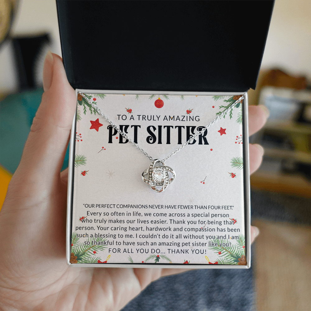 To A Truly Amazing Pet Sitter Love Knot Necklace, Dog Sitter Thank You Gift Necklace, Cat Sitter Thank You Gift, Christmas Present for Pet Dog Sitter Appreciation Gift Necklace for Dog Sitter