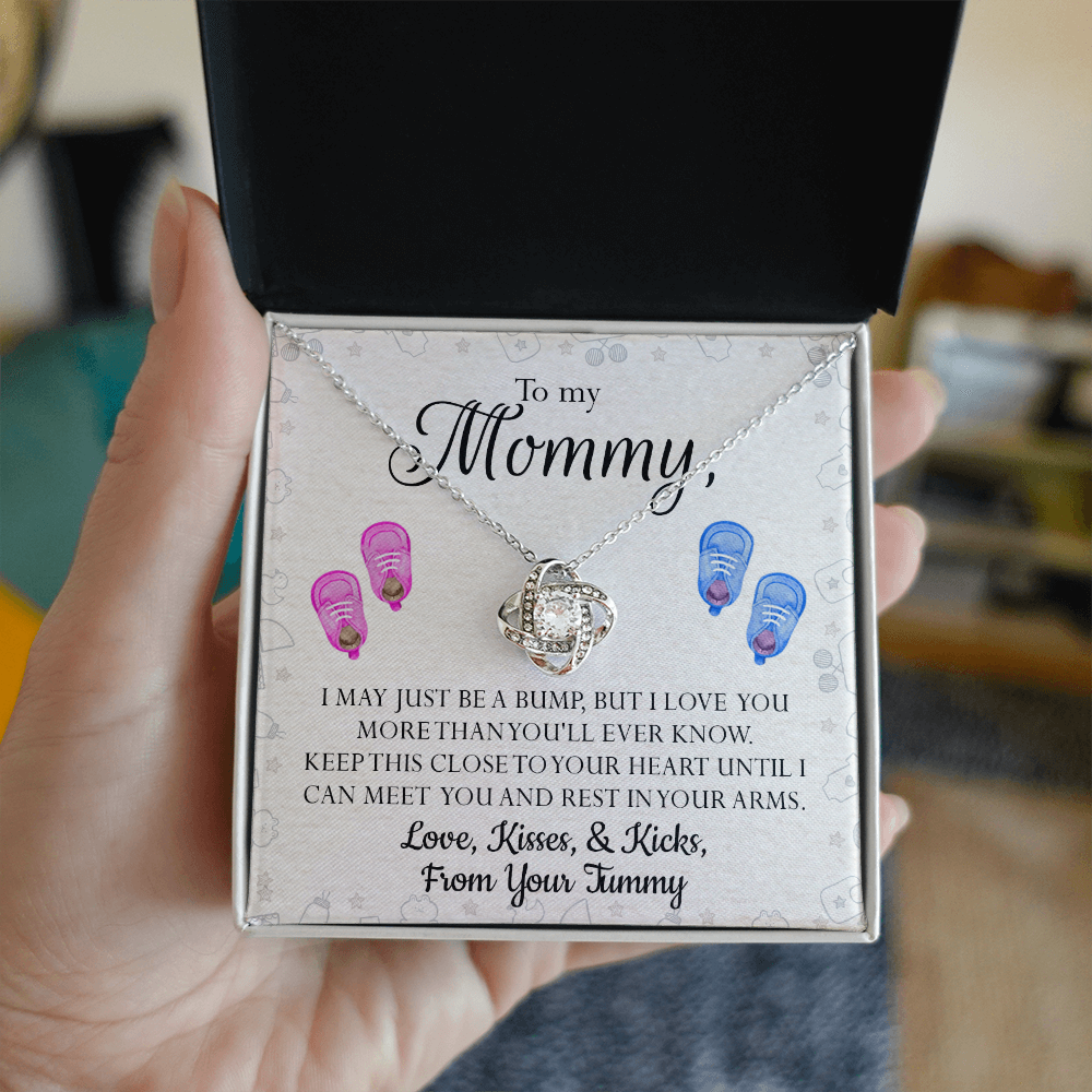 Mom Gift Necklace, To My Mommy Love Knot Necklace From Tummy, Necklace Gift For Mom, Mother's Day Necklace Gift, Birthday Necklace For Mom Anniversary Jewlry Gift For Women Kisses And Kicks Necklace