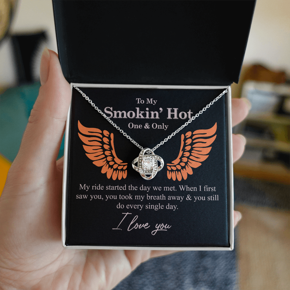 To My Smokin' Hot Necklace From Husband, Boyfriend, Gift Necklace One And Only - My Ride Started Love Knot Necklace Gift Necklace for Her Romantic, Girlfriend Gifts Necklace Message Card