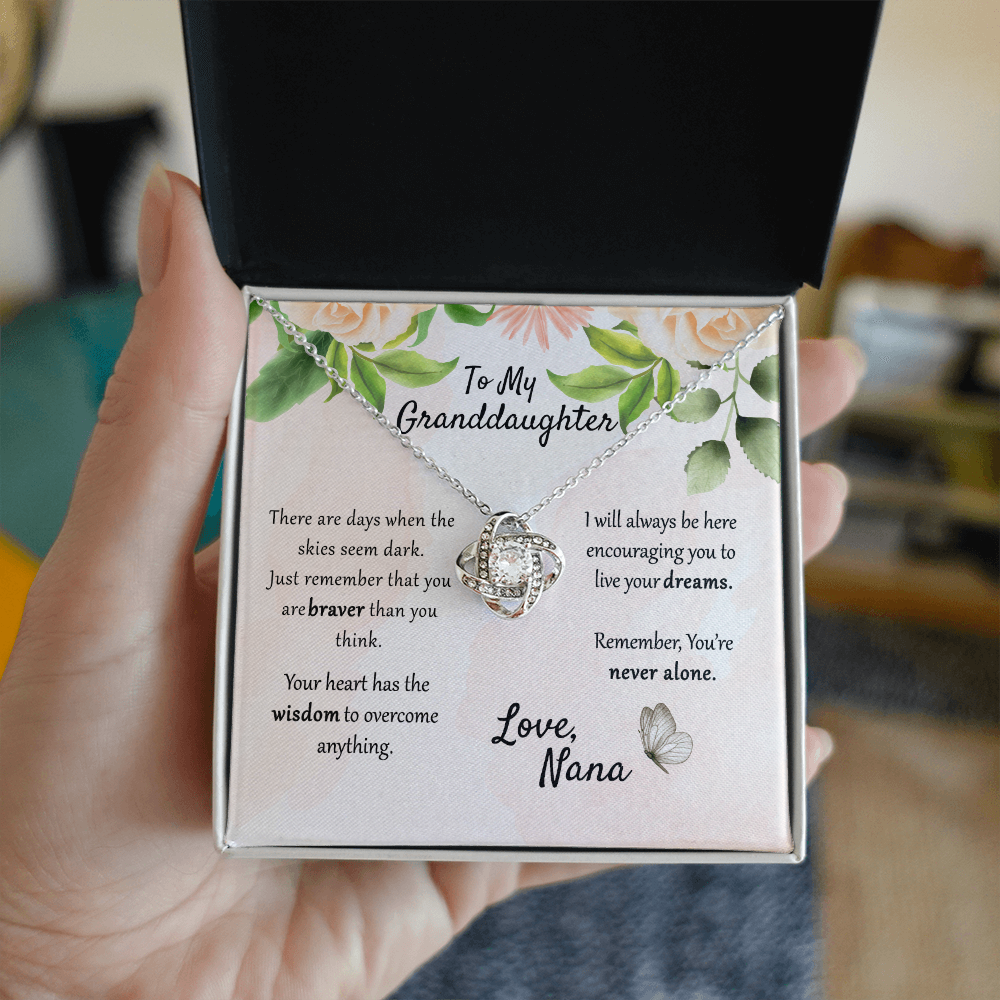 To My Granddaughter Love Knot Necklace From Nana, Grandma, Jewelry Gift For Granddaughter, Nana And Granddaughter Jewelry Gift On Birthday, Xmas, Graduation Gift You're Never Alone Necklace