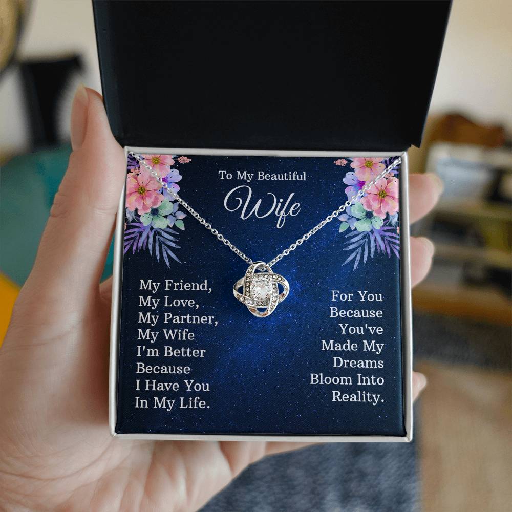 Wife Gift Necklace, To My Beautiful Wife Necklace From Husband, Wife Love Knot Necklace From Husband, Jewelry Gift For Women, My Friend Necklace, My Love Gift Necklace, My Partner Love Knot Pendant