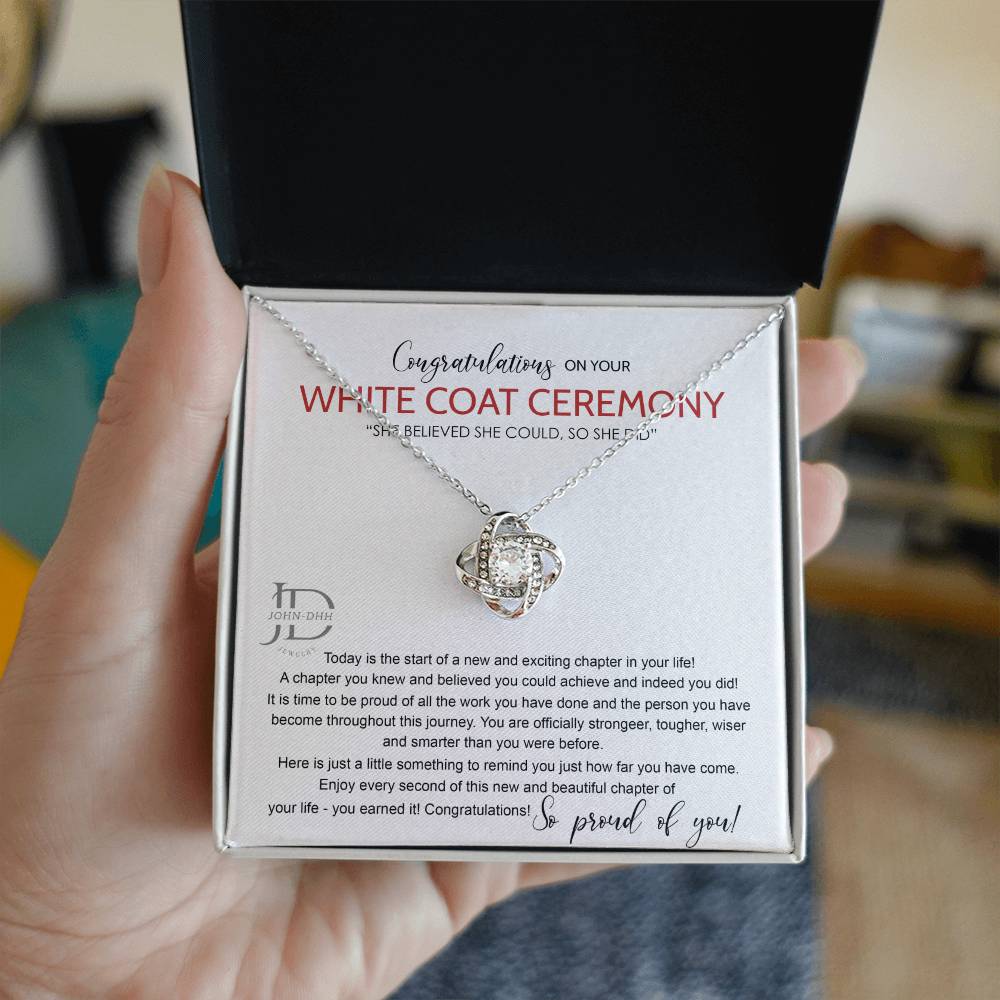 AZGifts White Coat Ceremony Gift Necklace, Chiropractor White Coat Ceremony, New Doctor Gift, Gifts For for Girl, Daughter With Message Card and Gift Box Necklace Love Knot Necklace JOHN-DHH