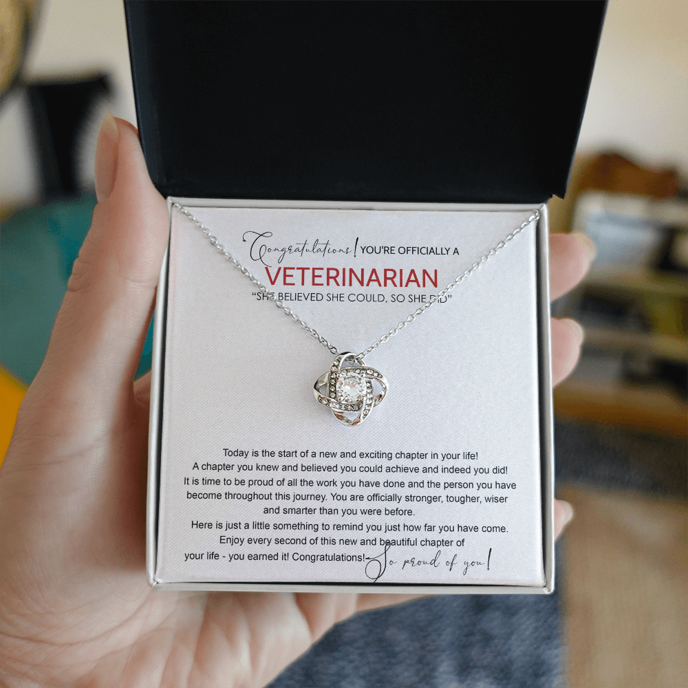 Congratulations Veterinarian Love Knot Necklace, Graduation Jewelry Gift For Girls, Her, Doctor of Veterinary Necklace, Gifts Necklace On Congrats Graduation Gard For Daughter, Granddaughter, Niece