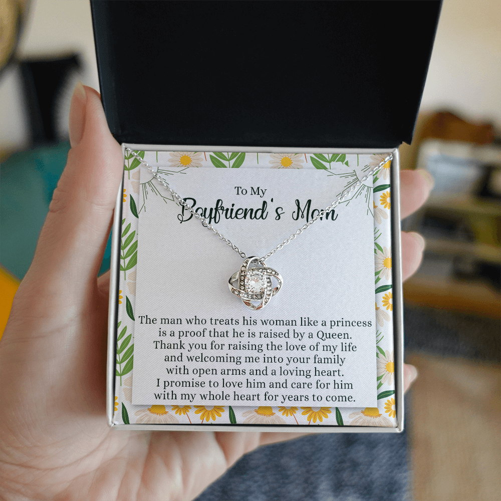 To My Boyfriend's Mom Necklace From Girlfriend Mom Gift Necklace For Boyfriend's Mom, Love Knot Pendant Gift for Bf Mom, Jewelry For Mom On Mothers Day, Birthday, Presents for Mom Necklace for Women