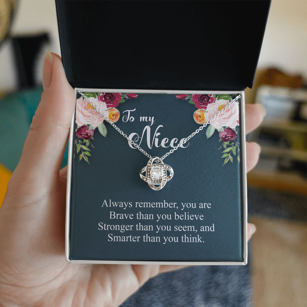 To My Niece Pendant Gift Necklace From Aunt, Niece Confirmation, Niece Birthday With Message Card and Gift Box Niece Necklace Gift from Aunt or Uncle You Are Braver, Smarter, Stronger Jewelry