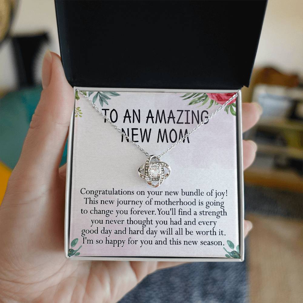 To An Amazing New Mom Necklace, Amazong New Mom Love Knot Necklace Gift for New Mommy, New Mom Gift Necklace 1st New Mother Pregnancy Gift Necklace for Mother's Day Necklace Jewelry Gift for Women