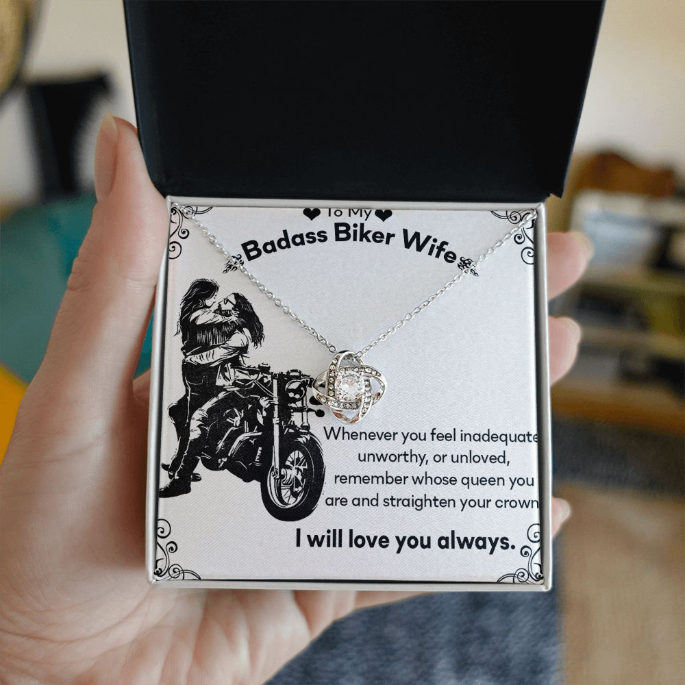 Wife Necklace Gift From Man, To My Badass Biker Wife Necklace From Husband Valentines Day Necklace Gift Anniversary Jewelry with Message Card and Gift Box Gift for Wife Gift Necklace Love You Always
