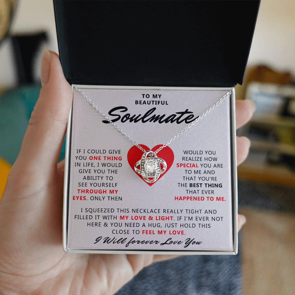 To My Beautiful Soulmate Necklace From Husband, Boyfriend, Anniversary For Wife Necklace, Jewelry Gift For Wife, Soulmate Gift Necklace for Her Romantic, Girlfriend Gifts Necklace Message Card