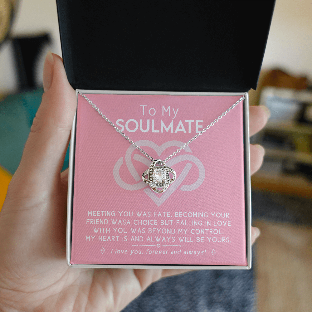 To My Soulmate Necklace From Husband, To Wife, Girlfriend, Soulmate Gift Love Knot Necklace On Valentines Day Christmas Necklace for Her Romantic Forever And Always Jewelry Gift For Women