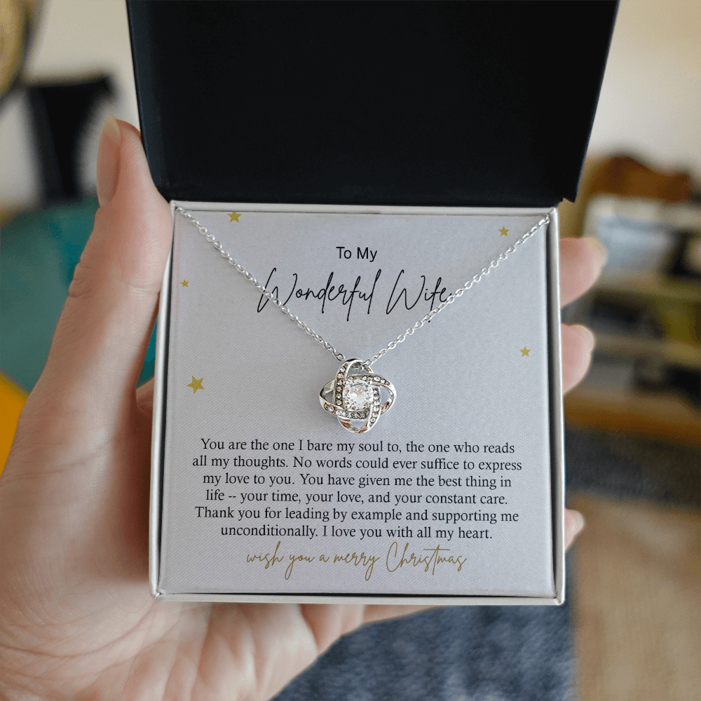 To My Wonderful Wife Necklace From Husband, Wish You A Merry Christmas Love Knot Necklace Gift For Wife Husband To Wife, Jewelry Gift For Women Wife Gift Necklace Soulmate Gift Pendant Necklace