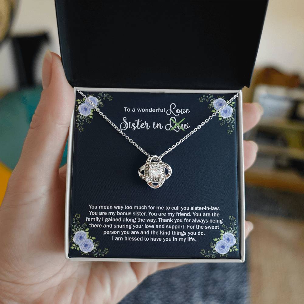 To A Wonderful Sister In Law Love Knot Necklace From Sister, I Love You Sister Gift Necklaces Sister-in-Law Gift Pendant Love Knot Jewelry Gift For Sister In Love Necklace, Unbiological Sister Gift