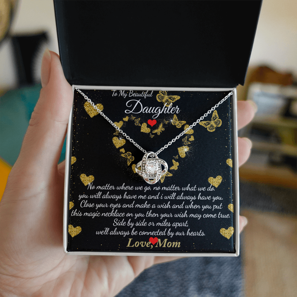 To My Beautiful Daughter Necklace Gift From Mom, Mother And Daughter Gifts Necklace With Message Card And Box, Jewelry Gift For Girls, Daughter On Birthday, Graduation Gift Box and Message Card