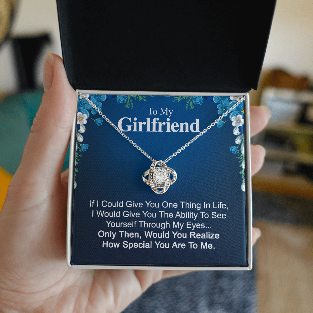 To My Girlfriend Necklace From Boyfriend, Husband, Girlfriend Gift Necklace - Love Knot Pendant Gift For Girlfriend, Soulmate Through My Eyes Necklace To Girlfriend From Man Jewelry Gift For Girls